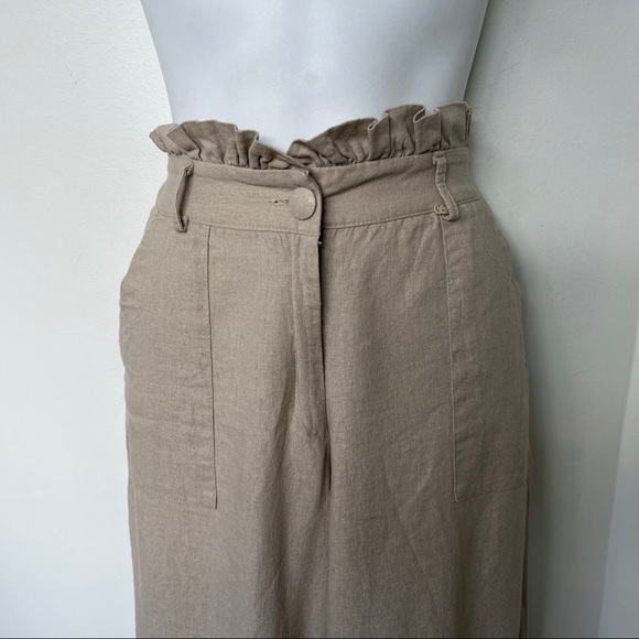 Mirage Pants Linen Blend Paper Bag Waist Wide Leg Beige Pockets - Picture 4 of 8